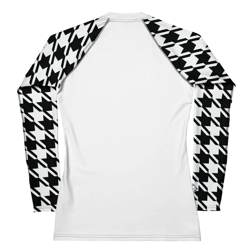 Fashion Meets Function: Women's Classic Jiu-Jitsu Houndstooth BJJ Rash Guard Blanc