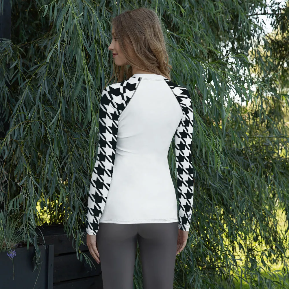 Fashion Meets Function: Women's Classic Jiu-Jitsu Houndstooth BJJ Rash Guard Blanc