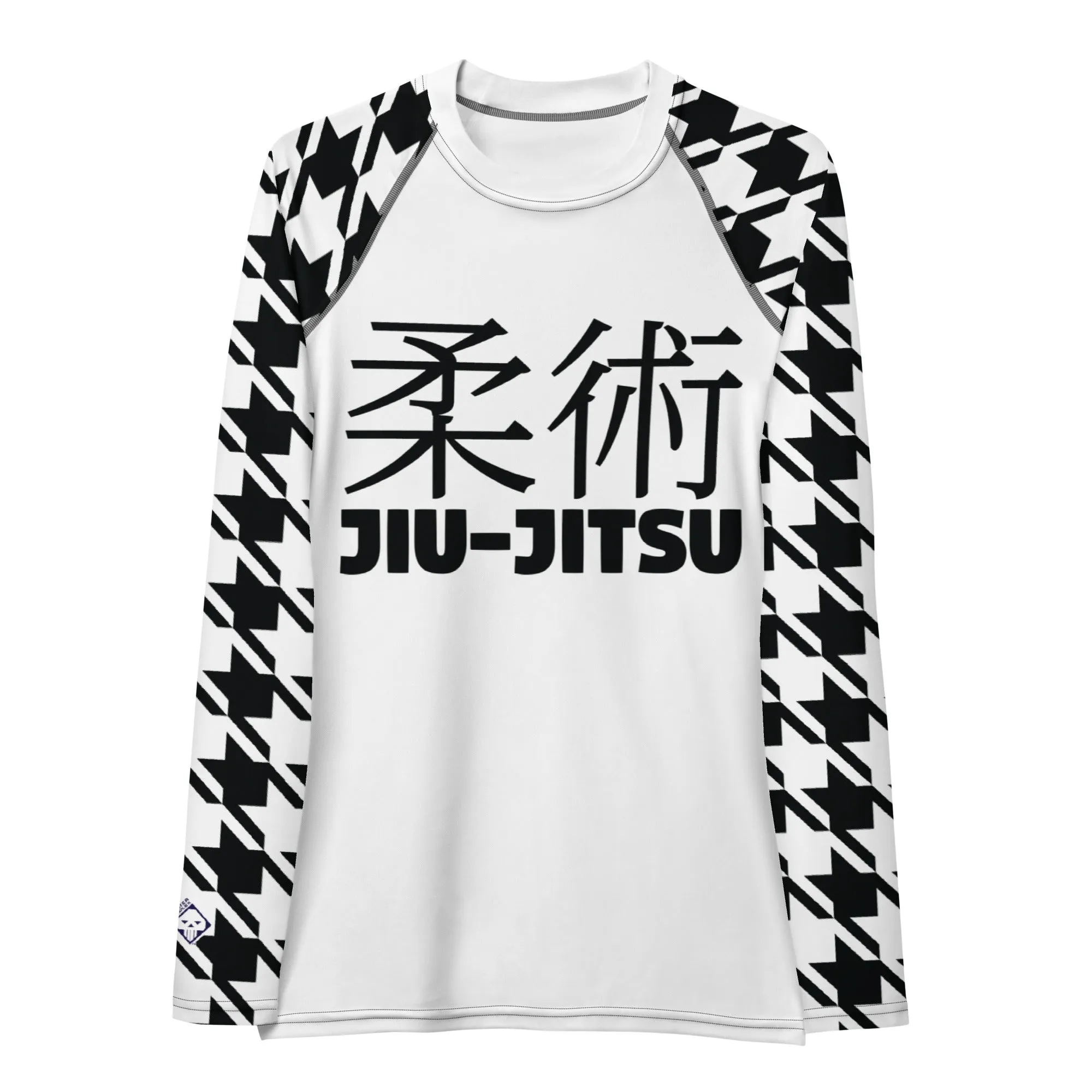 Fashion Meets Function: Women's Classic Jiu-Jitsu Houndstooth BJJ Rash Guard Blanc