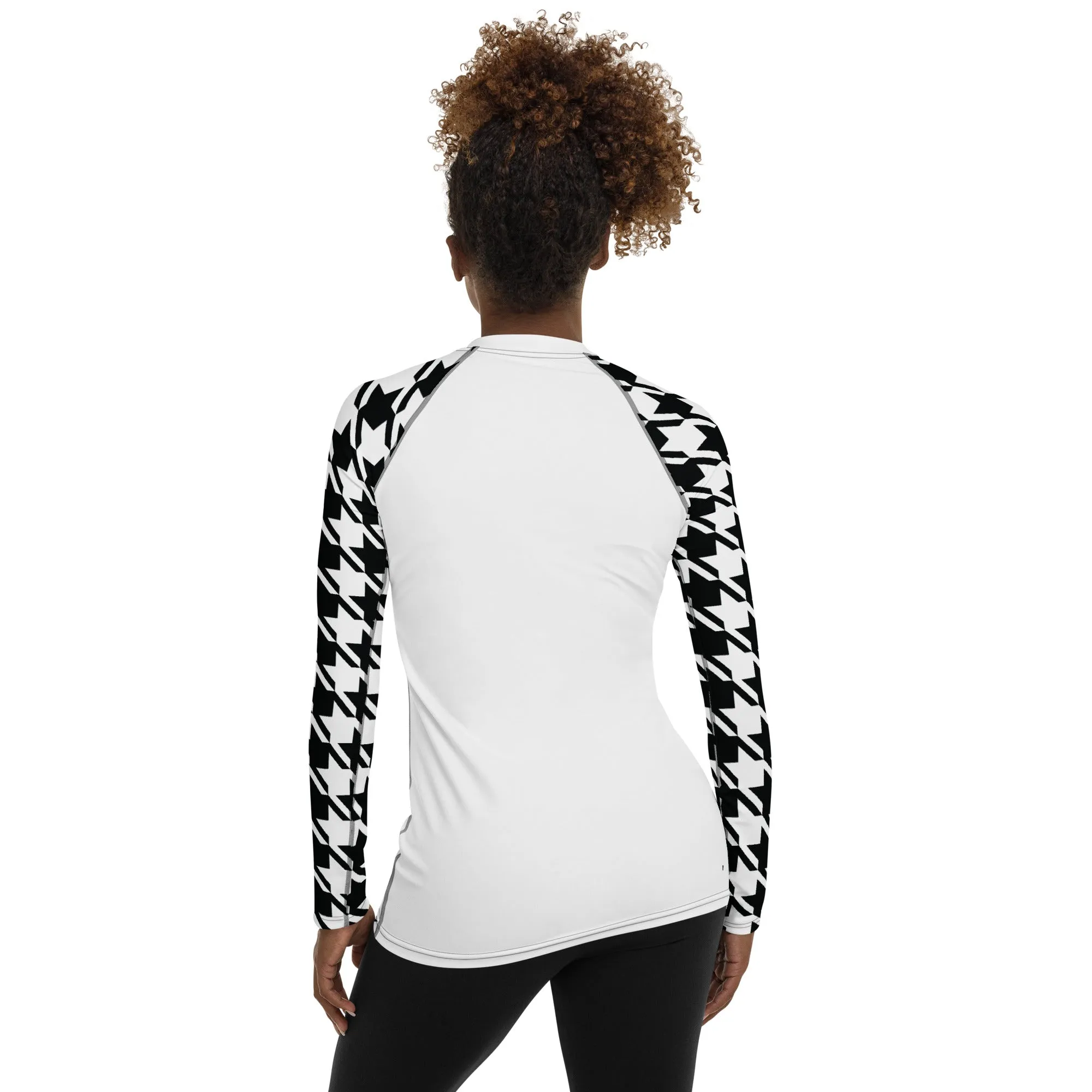 Fashion Meets Function: Women's Classic Jiu-Jitsu Houndstooth BJJ Rash Guard Blanc