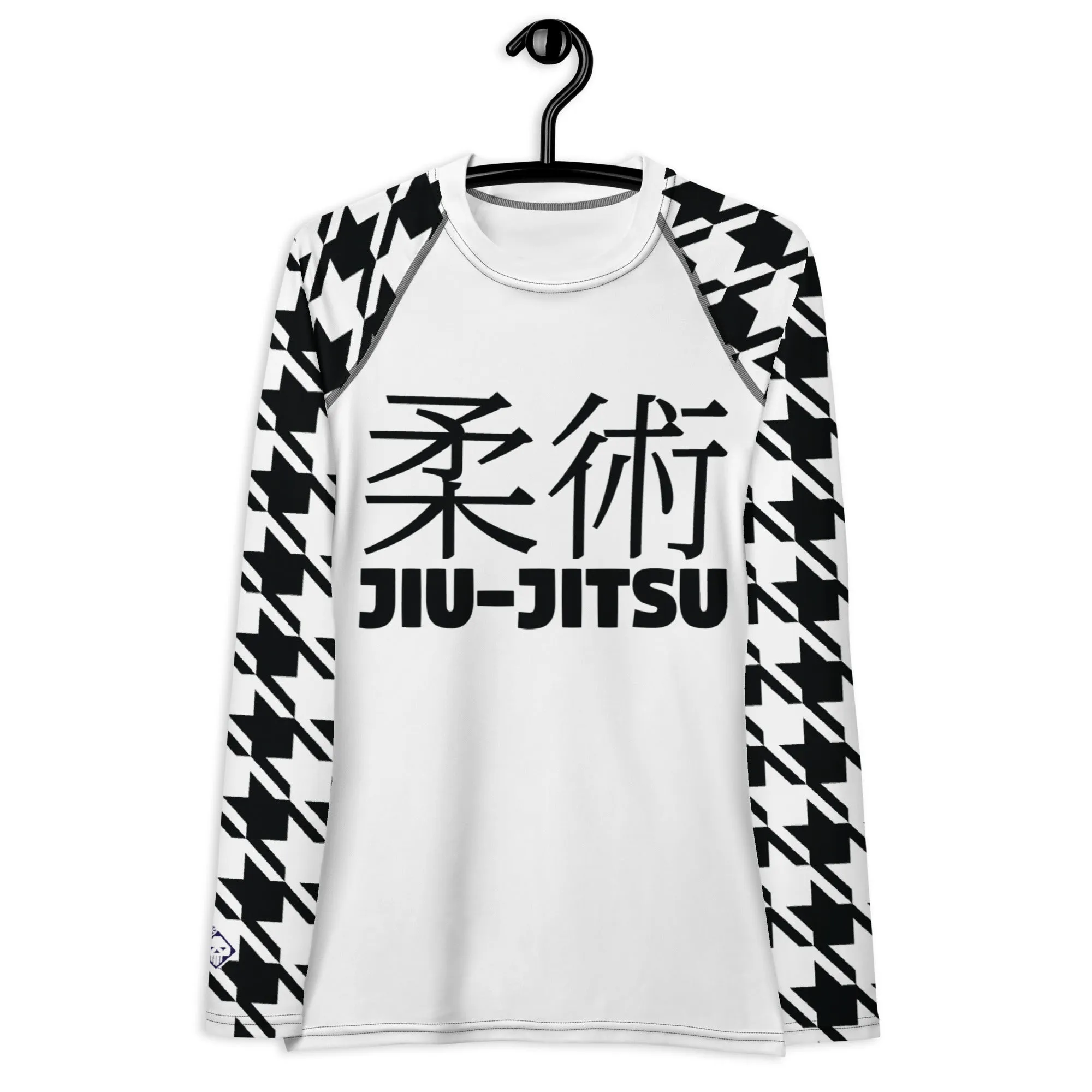 Fashion Meets Function: Women's Classic Jiu-Jitsu Houndstooth BJJ Rash Guard Blanc