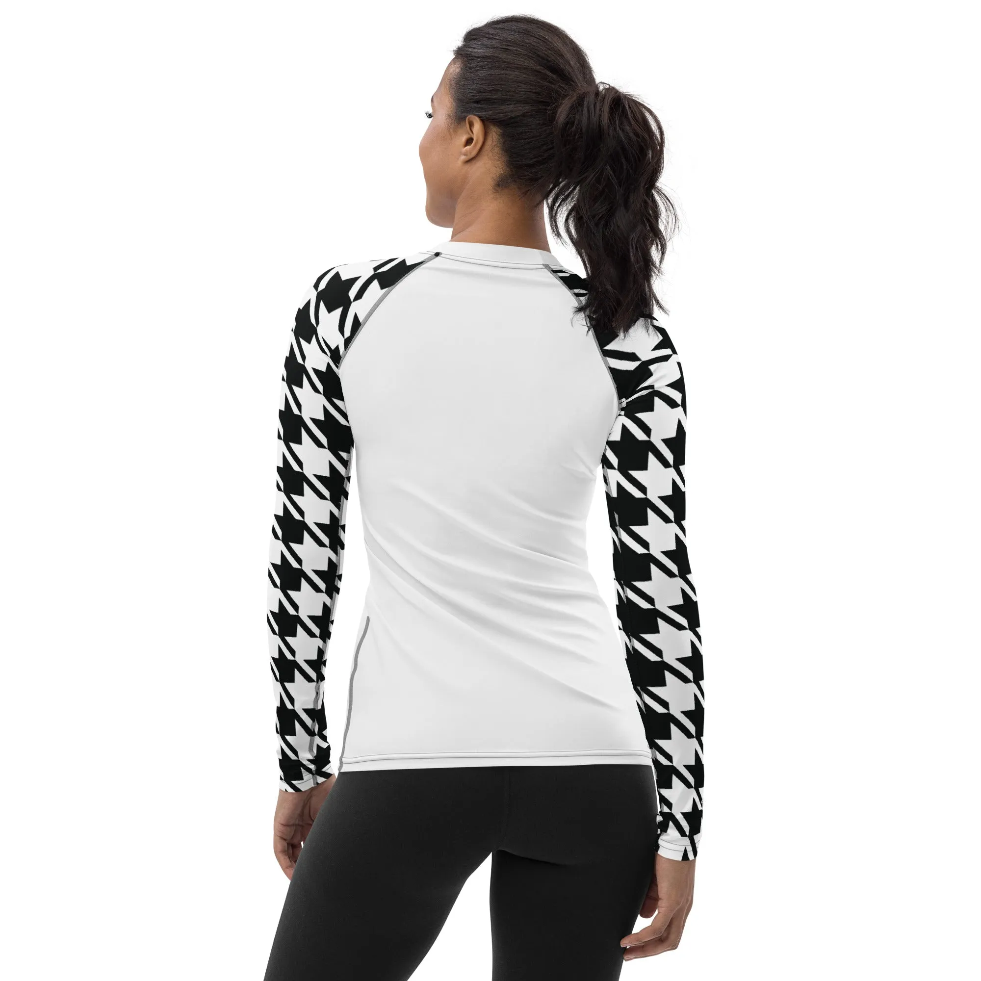 Fashion Meets Function: Women's Classic Jiu-Jitsu Houndstooth BJJ Rash Guard Blanc