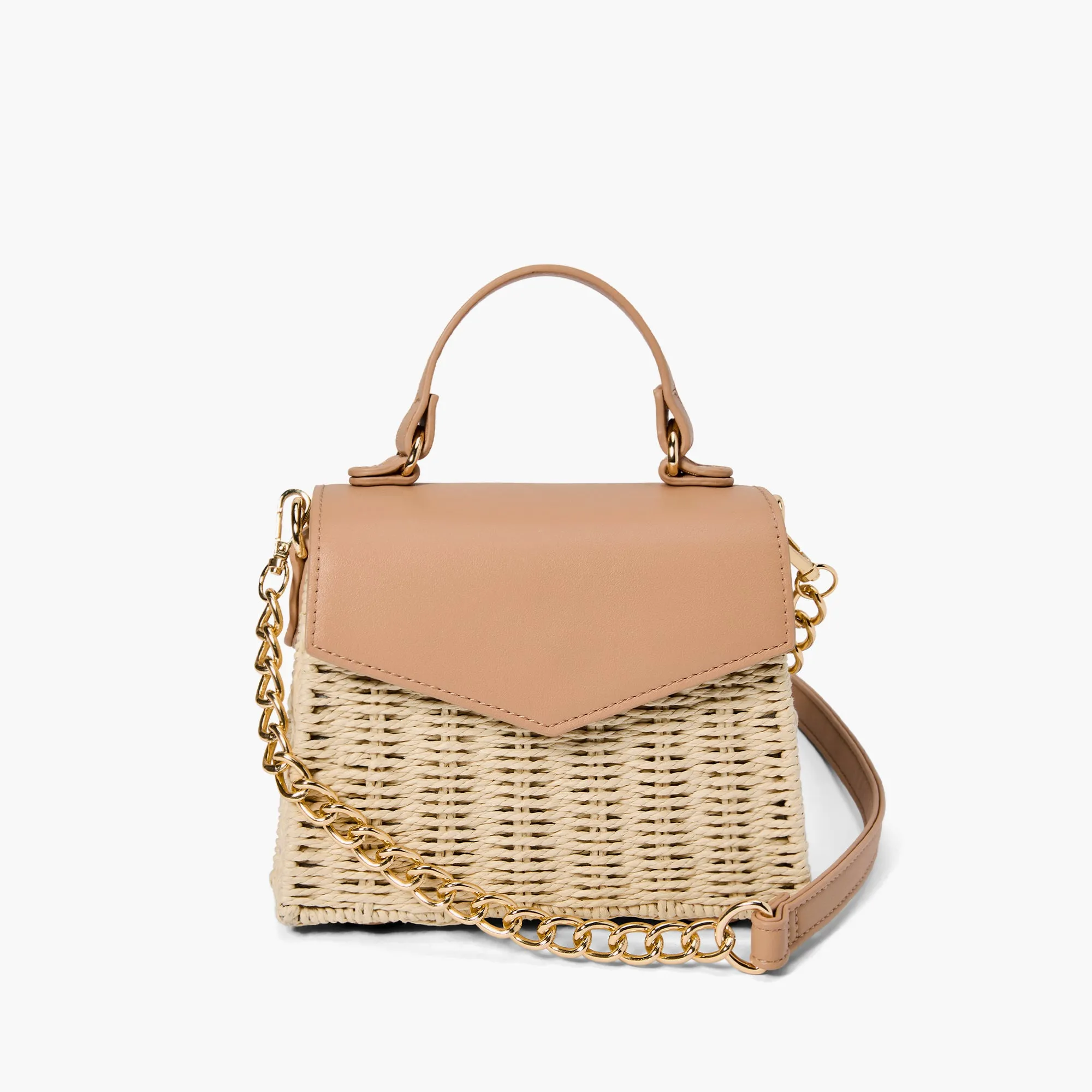 Florence Gold Chain Straw Crossbody Bag