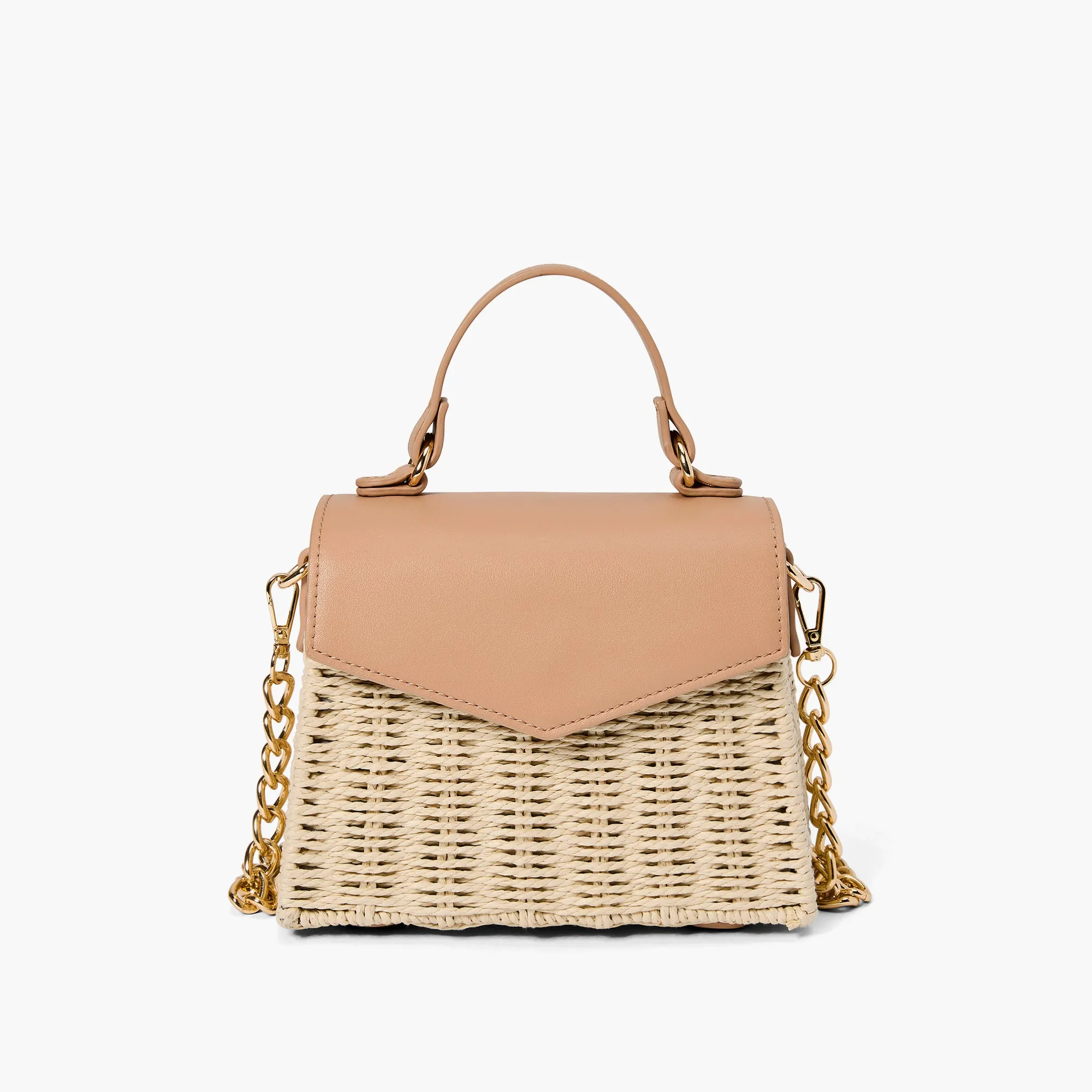 Florence Gold Chain Straw Crossbody Bag