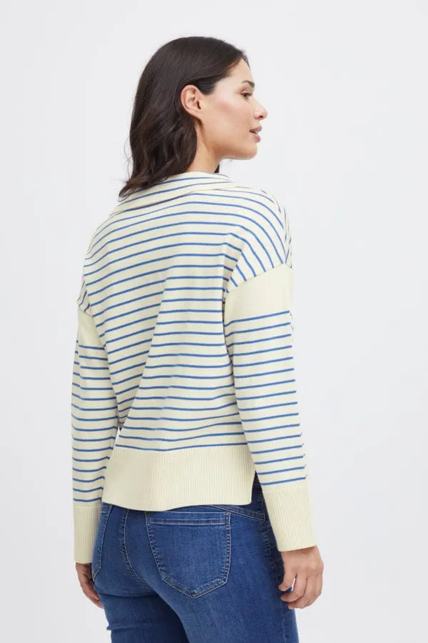 Fransa Collared Jumper Blue Cream