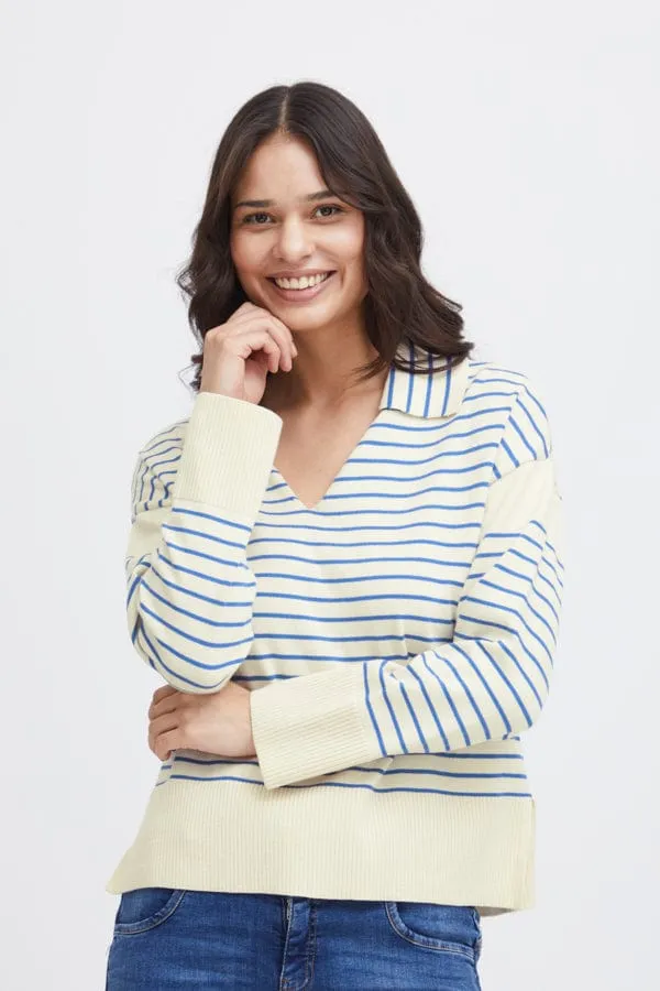 Fransa Collared Jumper Blue Cream