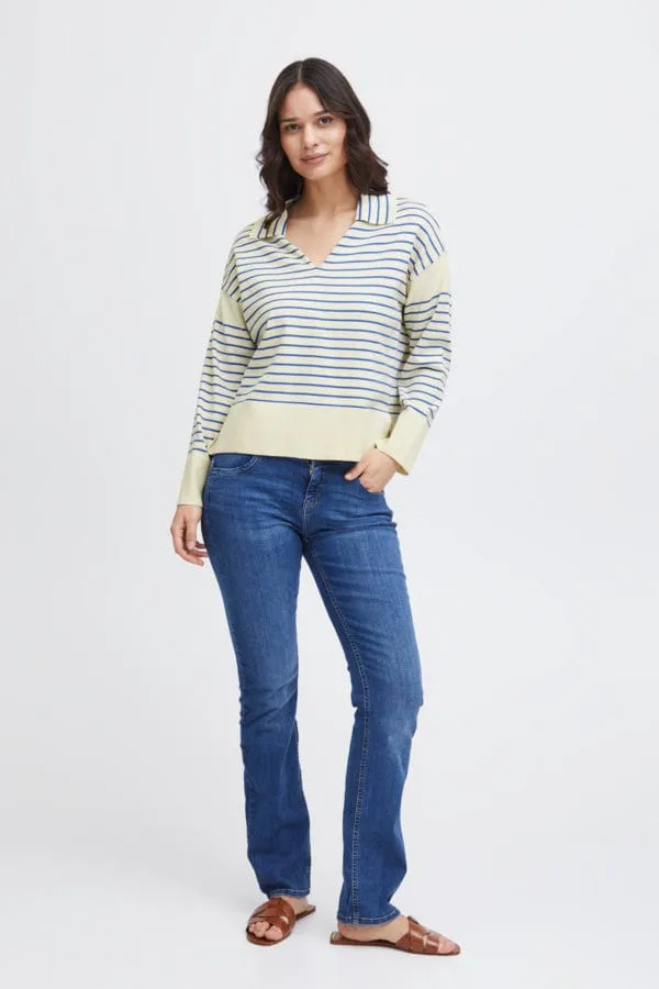 Fransa Collared Jumper Blue Cream