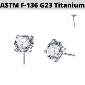 G23 Titanium Threadless Push In Prong Set CZ Gem Top