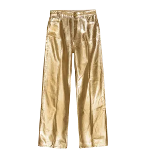 GANNI Gold Foil Denim Wide Jeans