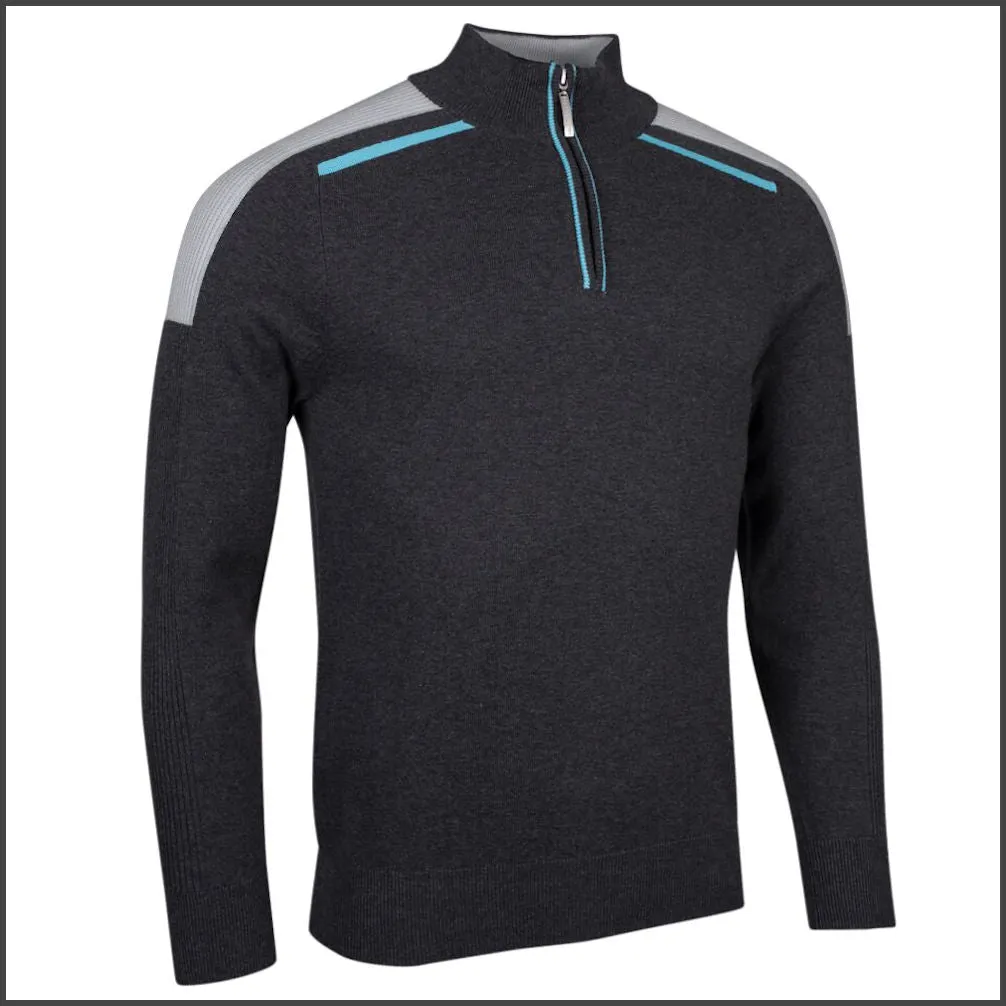 Glenmuir Mens Selkirk Zip Ribbed Sleeve Cotton Sweater.