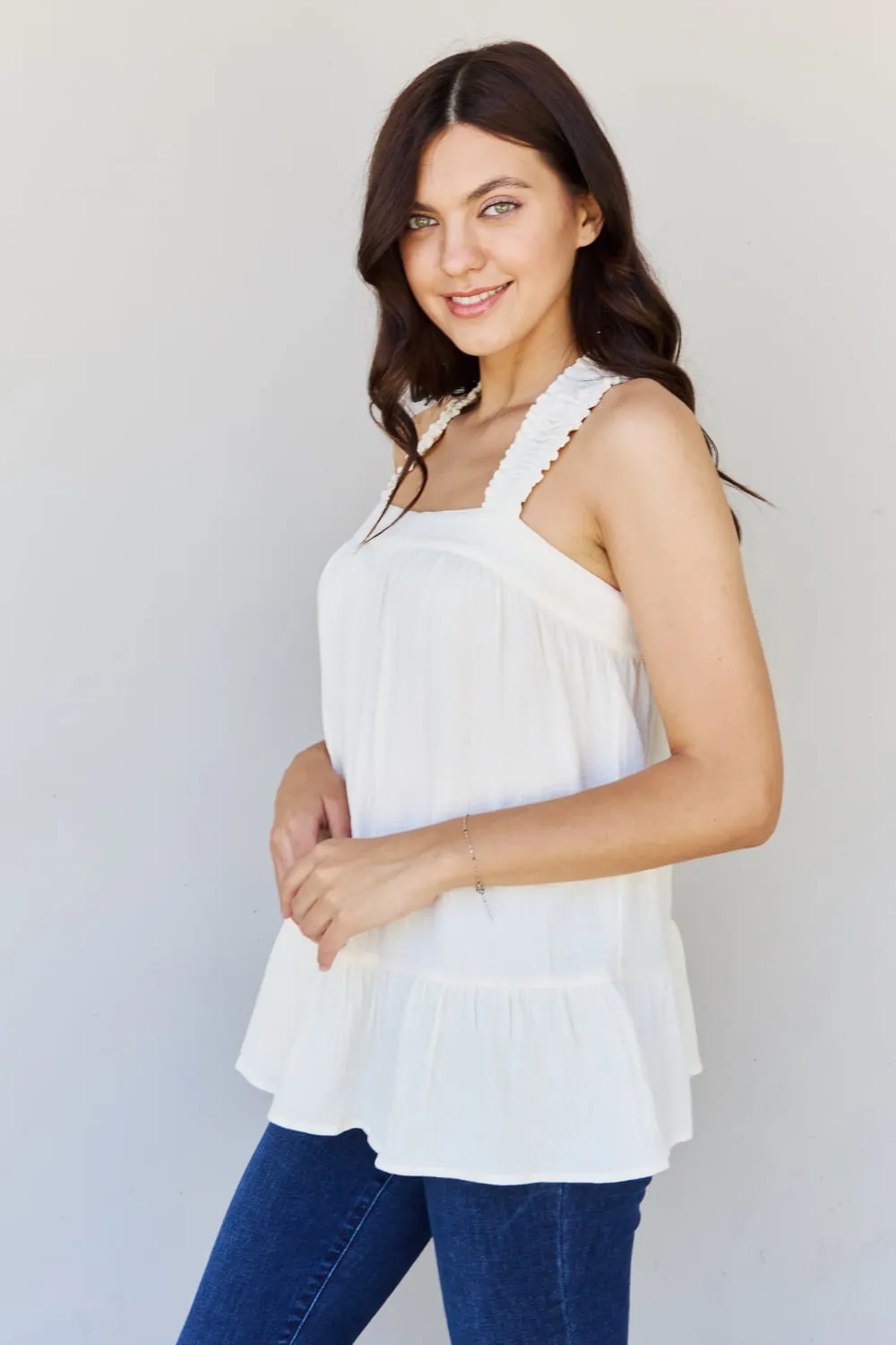 Good Attitude Back Tie Detail Ruffle Tunic Top in Ivory