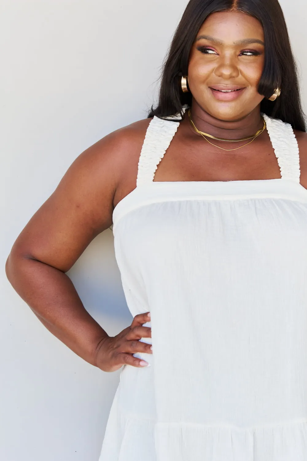 Good Attitude Back Tie Detail Ruffle Tunic Top in Ivory