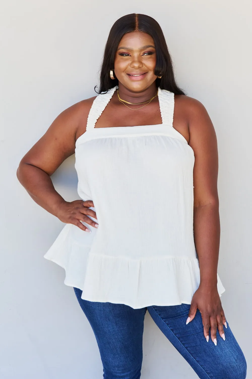 Good Attitude Back Tie Detail Ruffle Tunic Top in Ivory