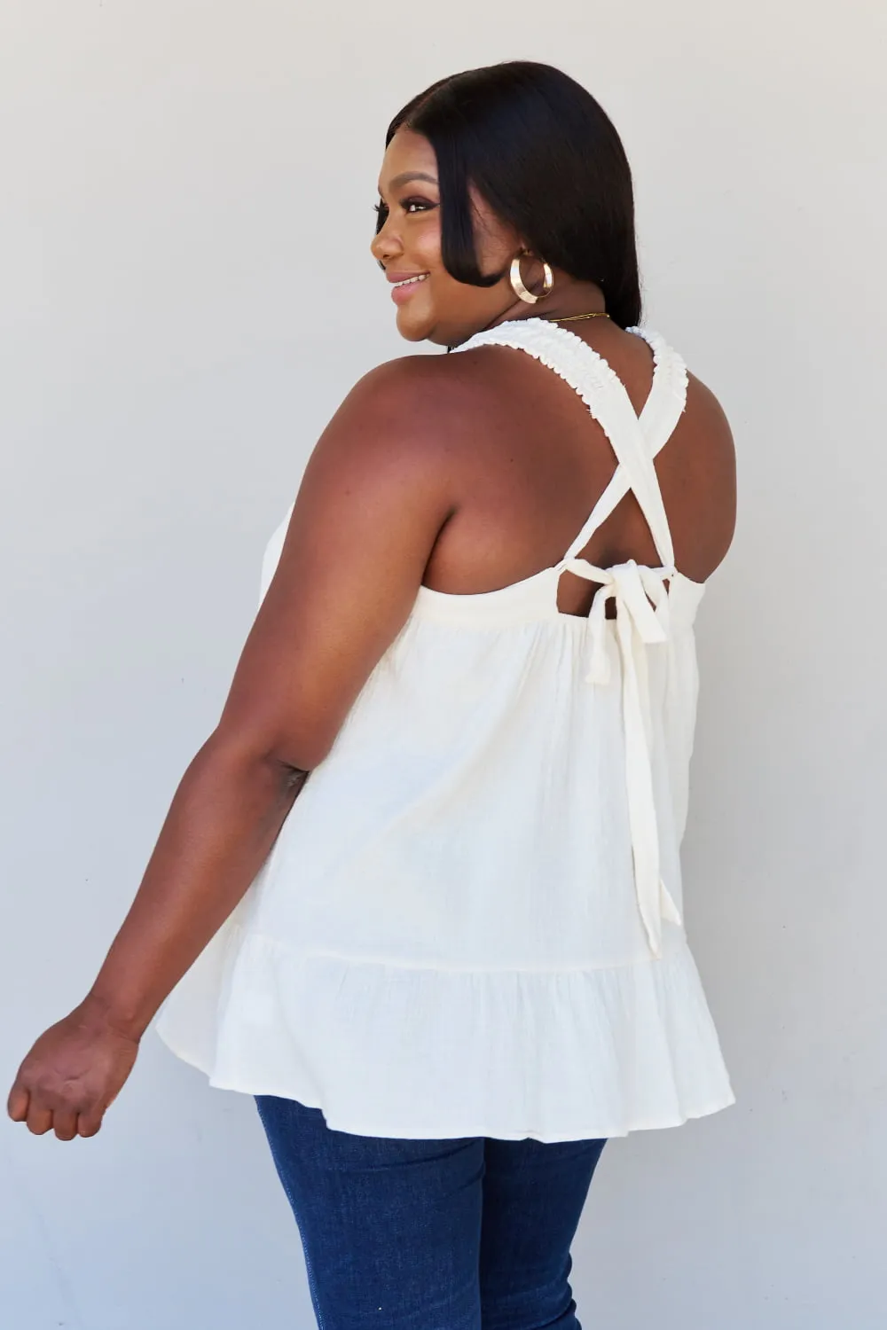 Good Attitude Back Tie Detail Ruffle Tunic Top in Ivory