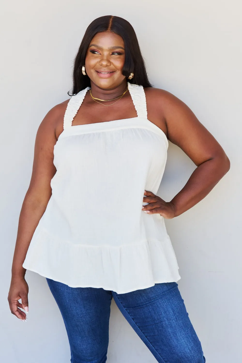 Good Attitude Back Tie Detail Ruffle Tunic Top in Ivory