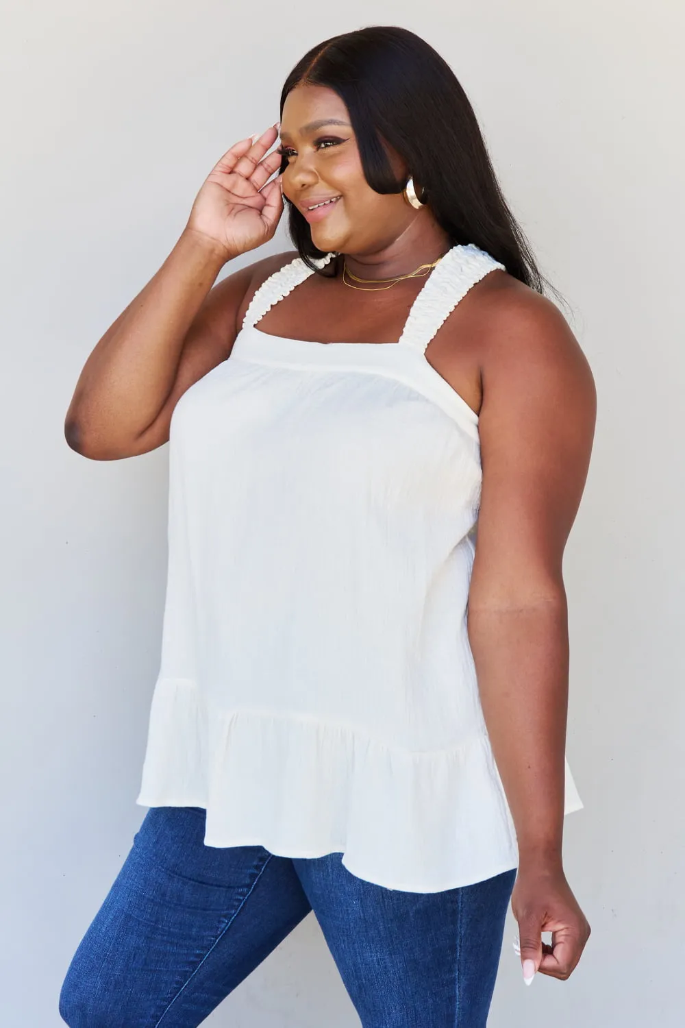 Good Attitude Back Tie Detail Ruffle Tunic Top in Ivory