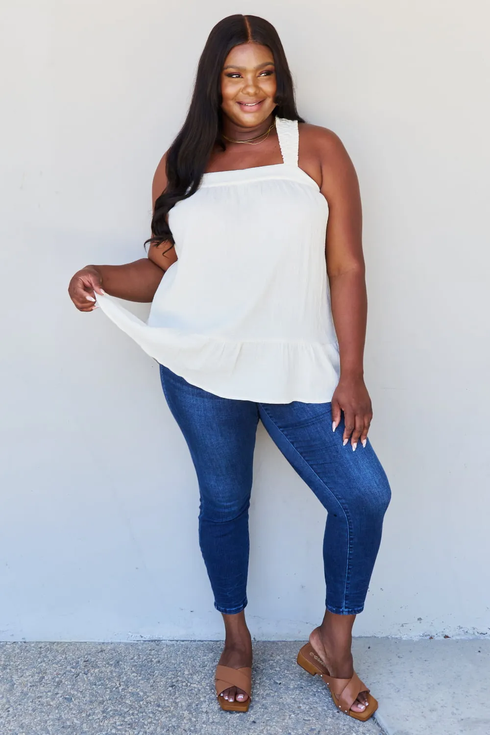 Good Attitude Back Tie Detail Ruffle Tunic Top in Ivory