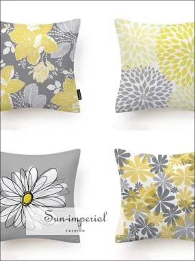 Gray Yellow Flower Cushion Cover Decoration Rectangle Throw Pillowcase for Sofa Decorative Throw