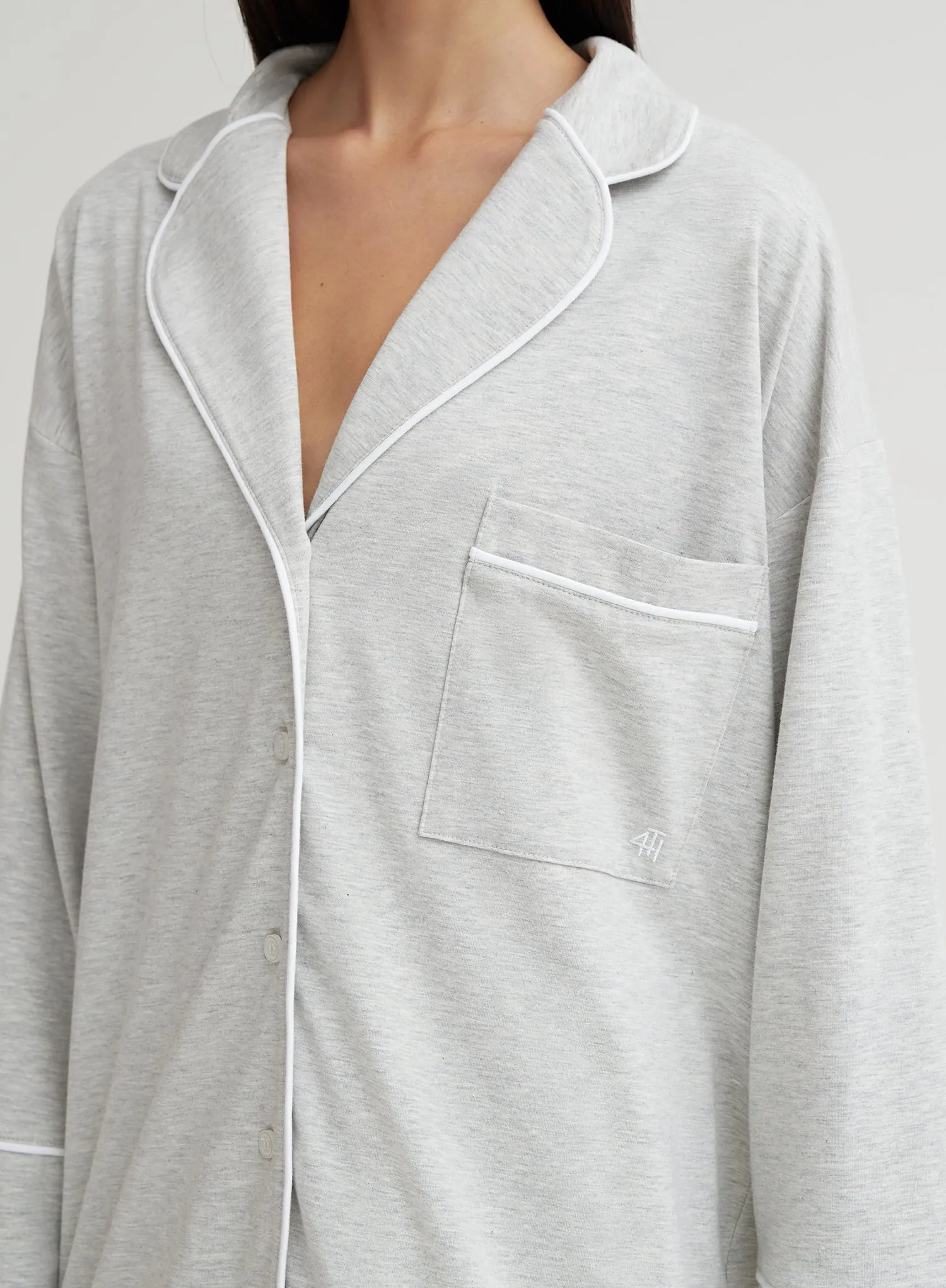 Grey Marl Jersey Pyjama Shirt- Jenifer