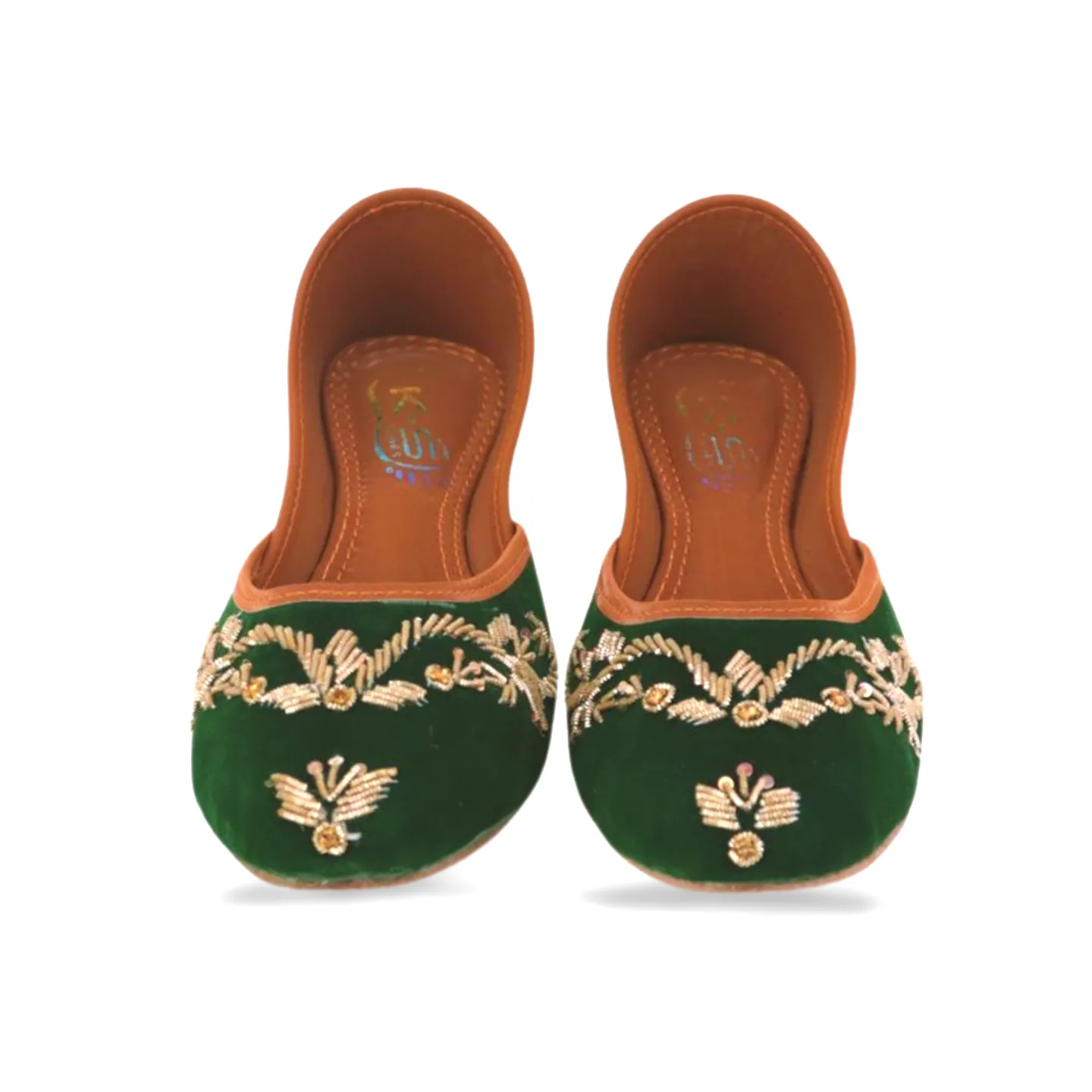 Hand-Stitched Velvet Embroidery Fancy Khussa for Women | Green Velvet Jutti Gold Dabka Work