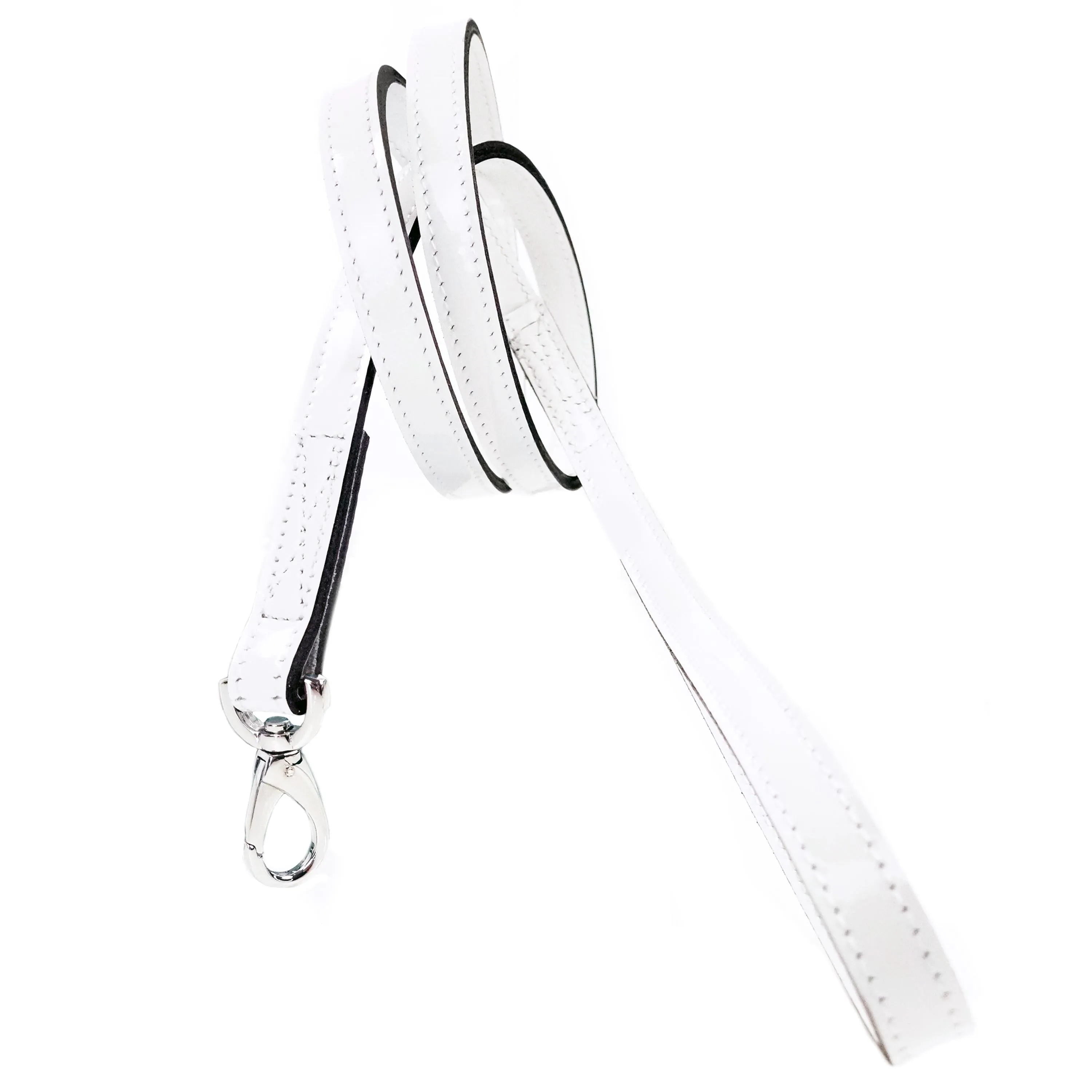 Hartman Dog Leash in White Patent, Eggshell & Nickel