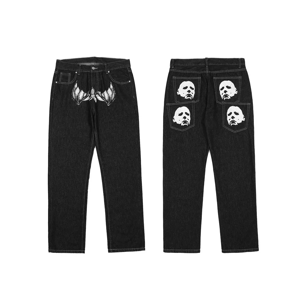 Horror Print Wide Leg Jeans