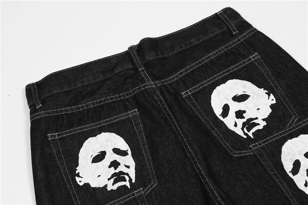 Horror Print Wide Leg Jeans