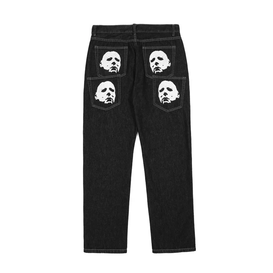 Horror Print Wide Leg Jeans