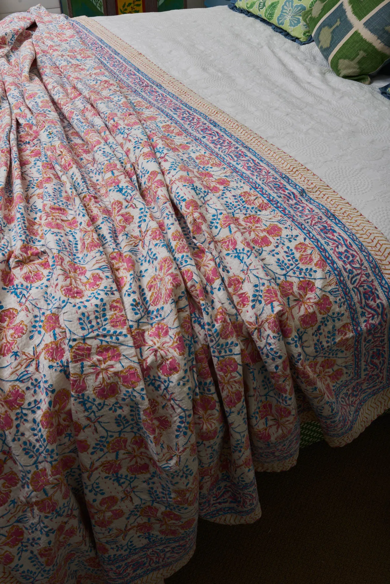 Kantha Quilt Pink Hibiscus