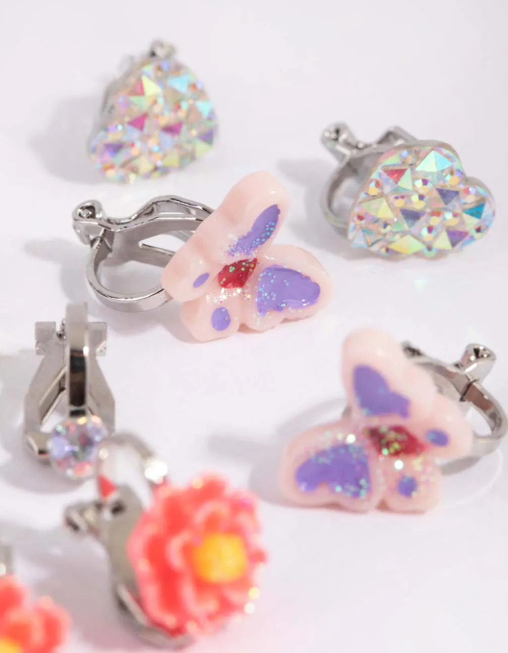 Kids Butterfly & Heart Clip-On Earrings