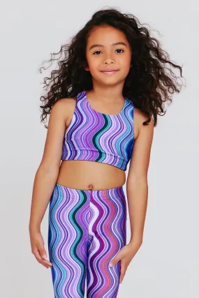 Kids Sports Bra in Purple Swirl Stripe