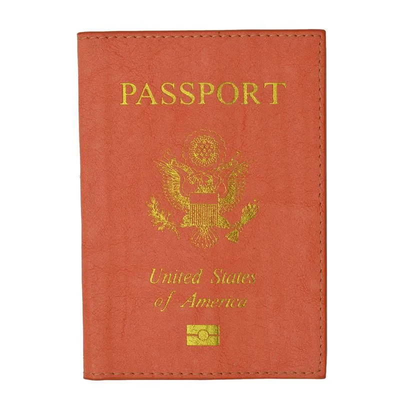 Leather USA Logo Passport Holder - Peach