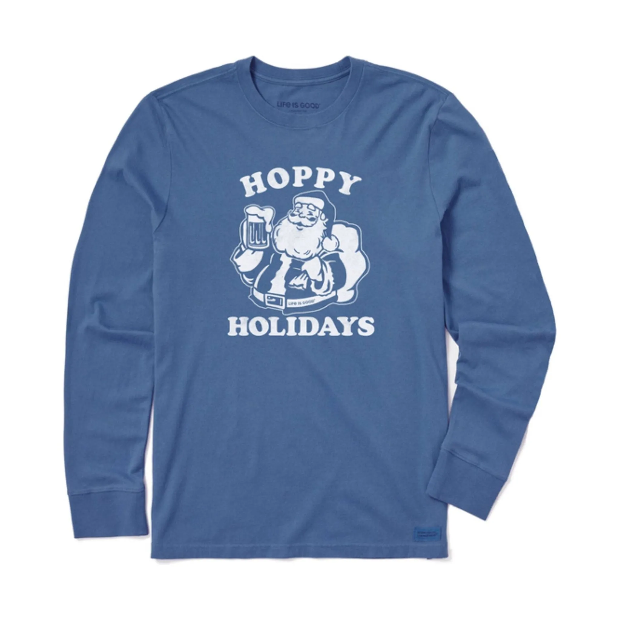 Life Is Good Hoppy Holidays Long Sleeve Crusher Tee - Vintage Blue