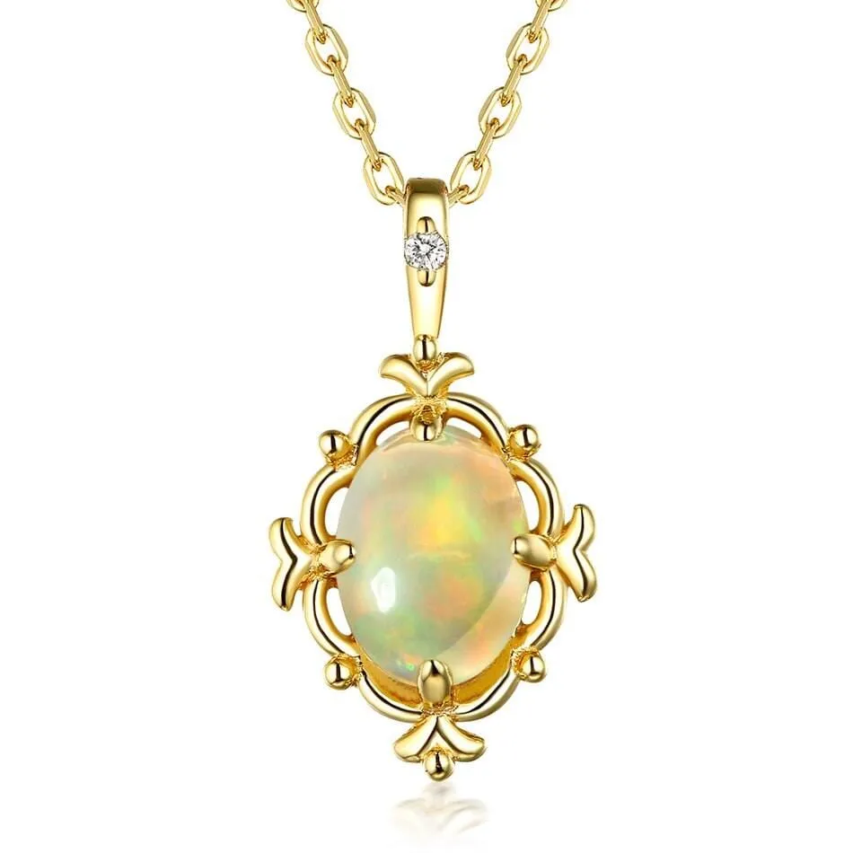 Luxury Natural Opal Rose Quartz Pendant Charm Necklace - 925 Sterling Silver