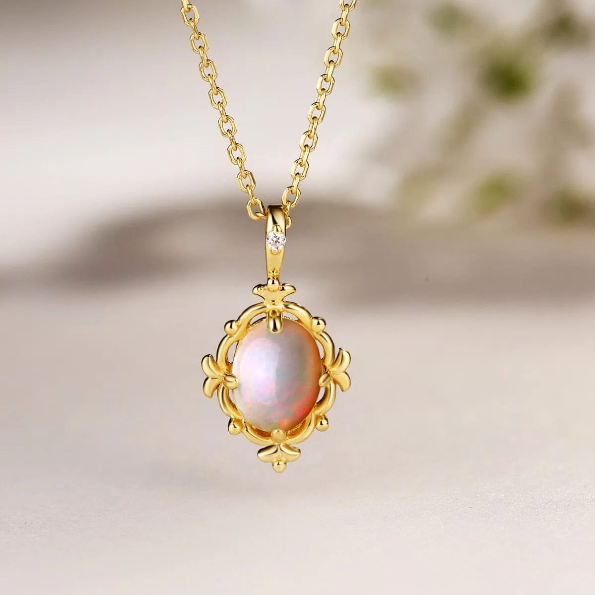 Luxury Natural Opal Rose Quartz Pendant Charm Necklace - 925 Sterling Silver