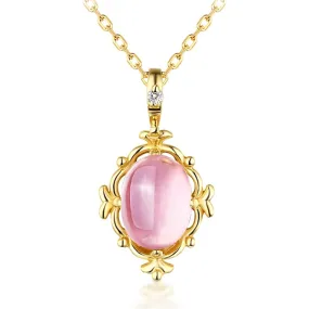 Luxury Natural Opal Rose Quartz Pendant Charm Necklace - 925 Sterling Silver