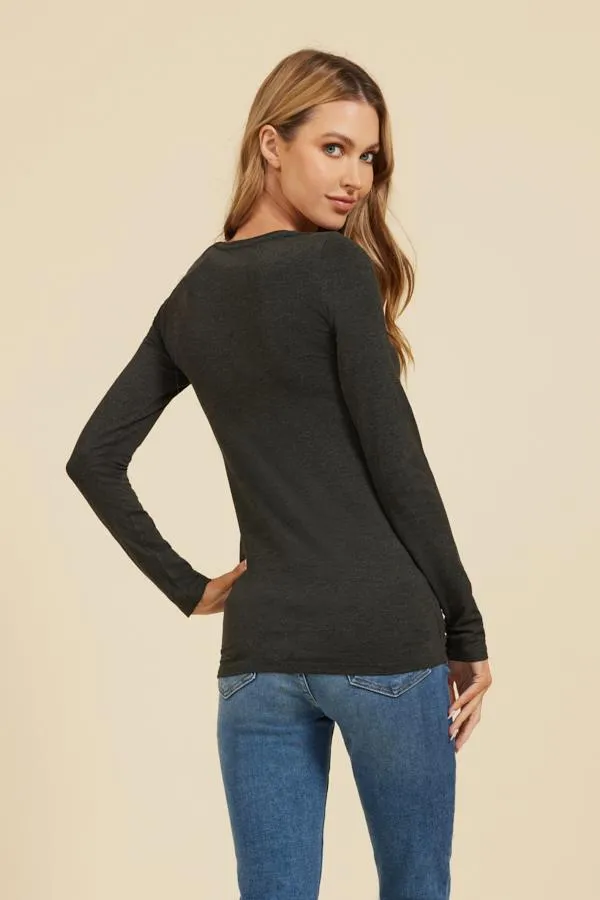 Majestic Long Sleeve Viscose Crewneck in Anthracite