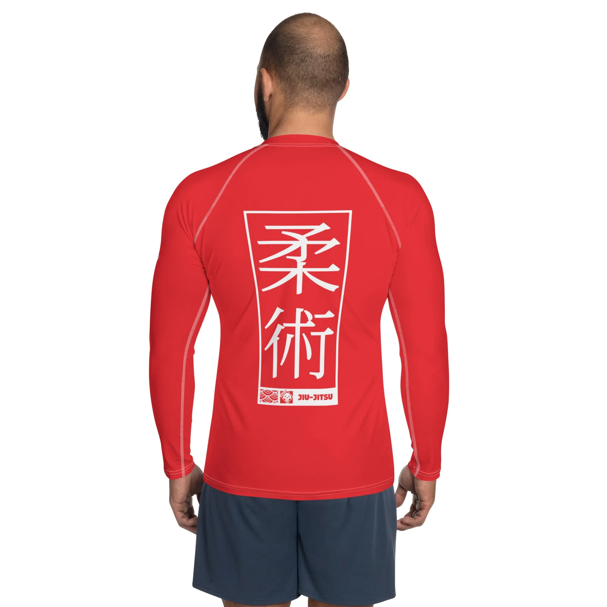 Mens Long Sleeve BJJ Rash Guard - Jiu-Jitsu 002 - Scarlet