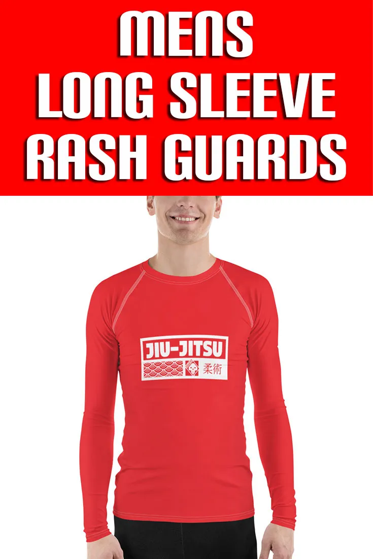 Mens Long Sleeve BJJ Rash Guard - Jiu-Jitsu 002 - Scarlet