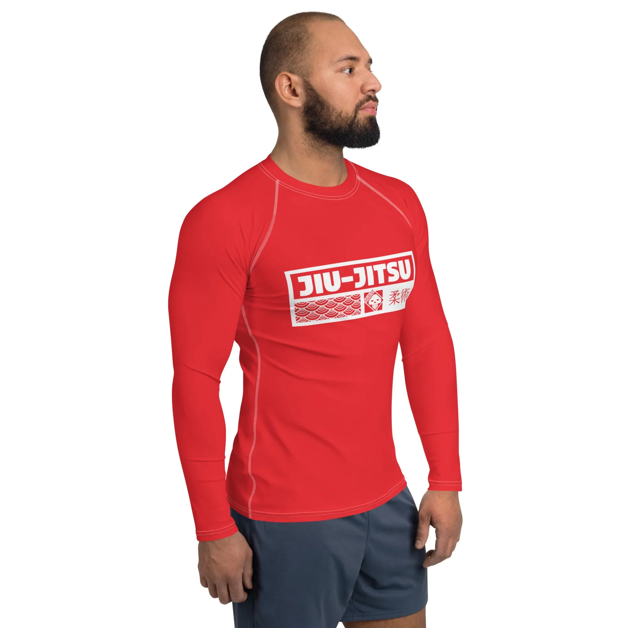 Mens Long Sleeve BJJ Rash Guard - Jiu-Jitsu 002 - Scarlet