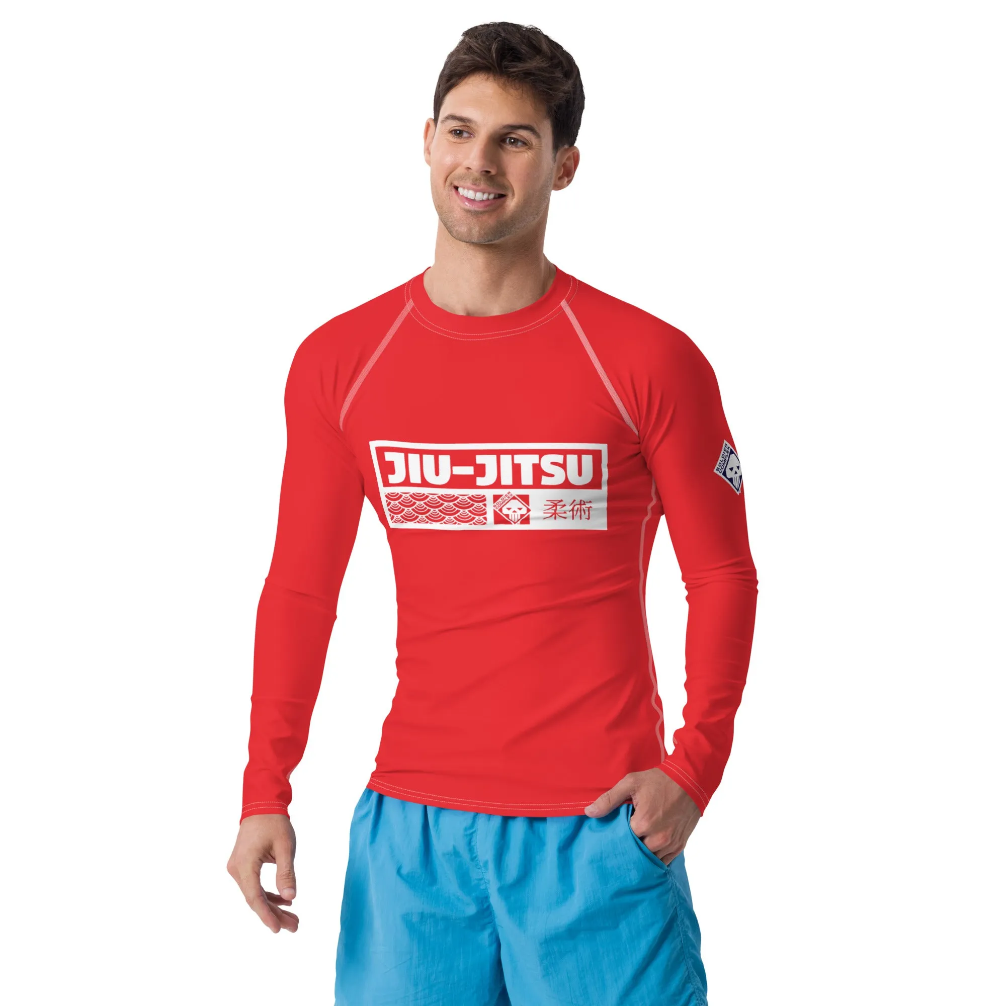 Mens Long Sleeve BJJ Rash Guard - Jiu-Jitsu 002 - Scarlet