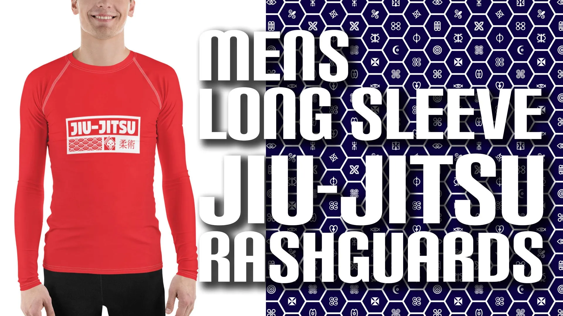 Mens Long Sleeve BJJ Rash Guard - Jiu-Jitsu 002 - Scarlet