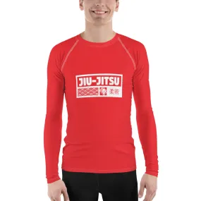 Mens Long Sleeve BJJ Rash Guard - Jiu-Jitsu 002 - Scarlet