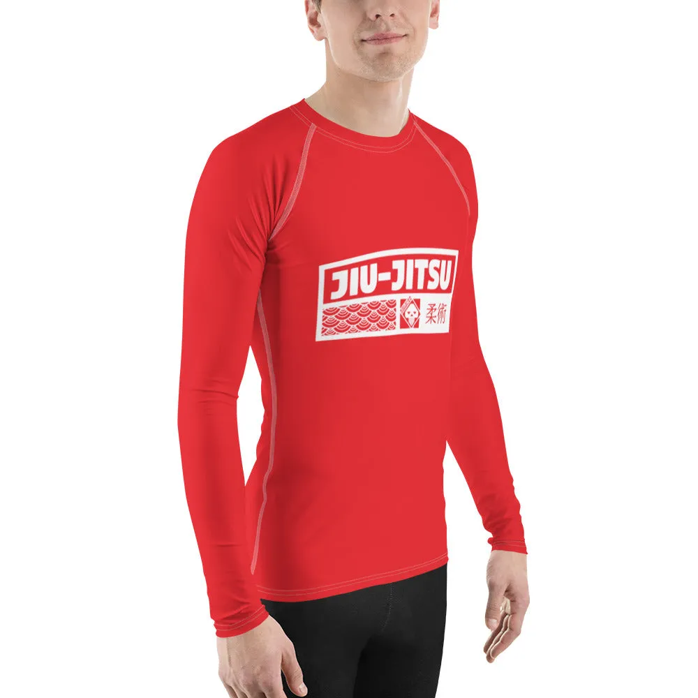 Mens Long Sleeve BJJ Rash Guard - Jiu-Jitsu 002 - Scarlet