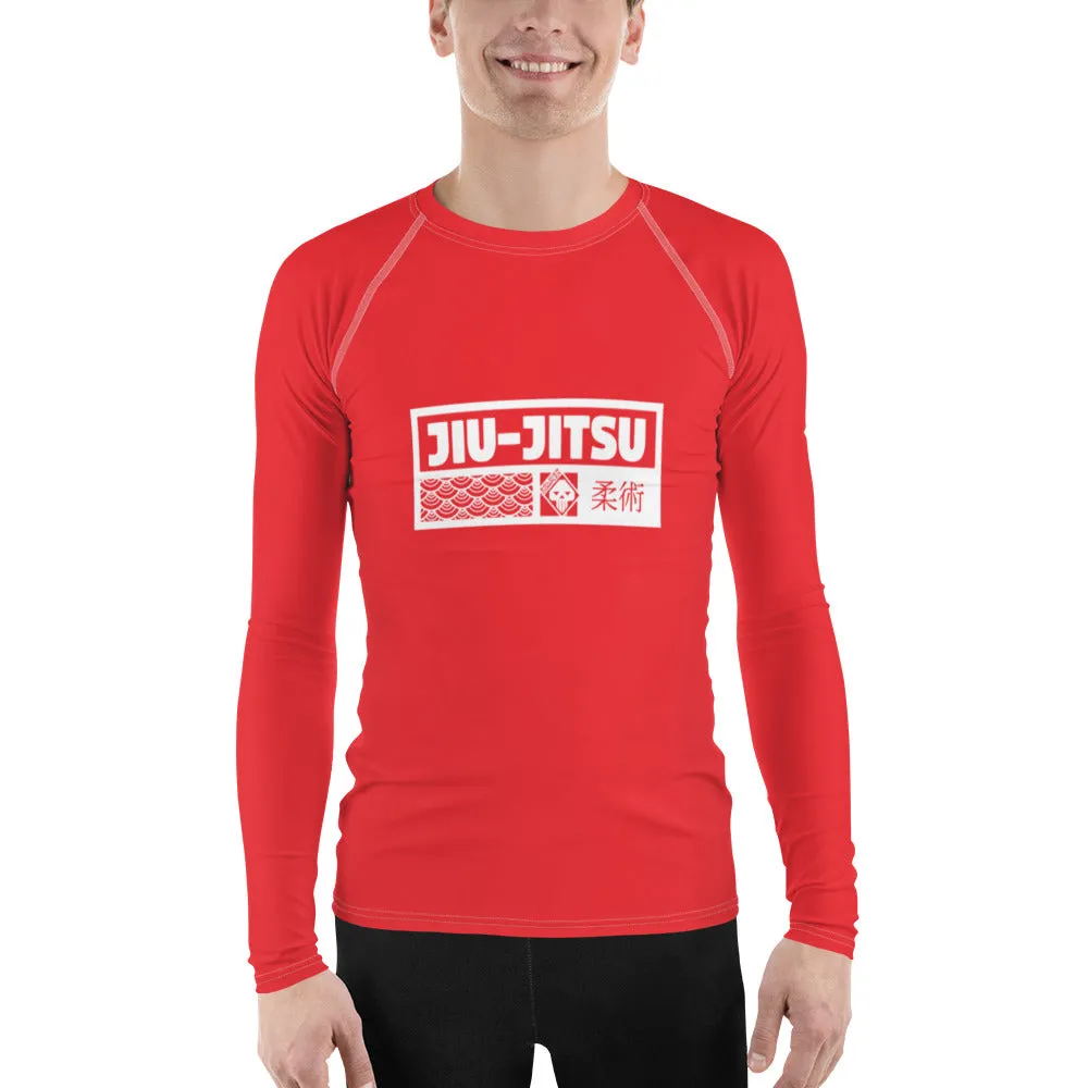 Mens Long Sleeve BJJ Rash Guard - Jiu-Jitsu 002 - Scarlet