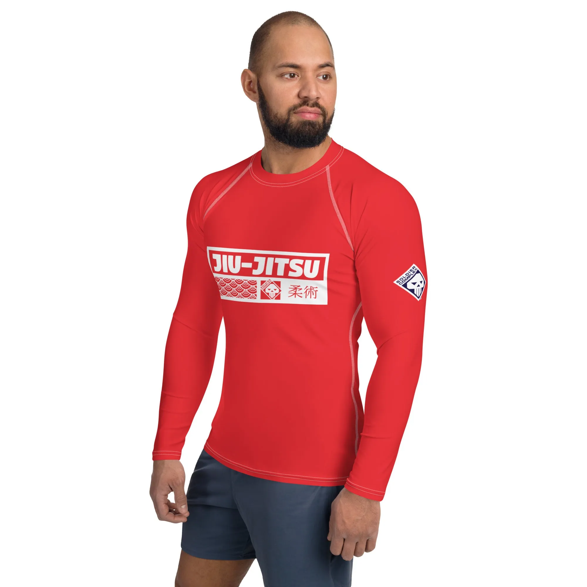 Mens Long Sleeve BJJ Rash Guard - Jiu-Jitsu 002 - Scarlet