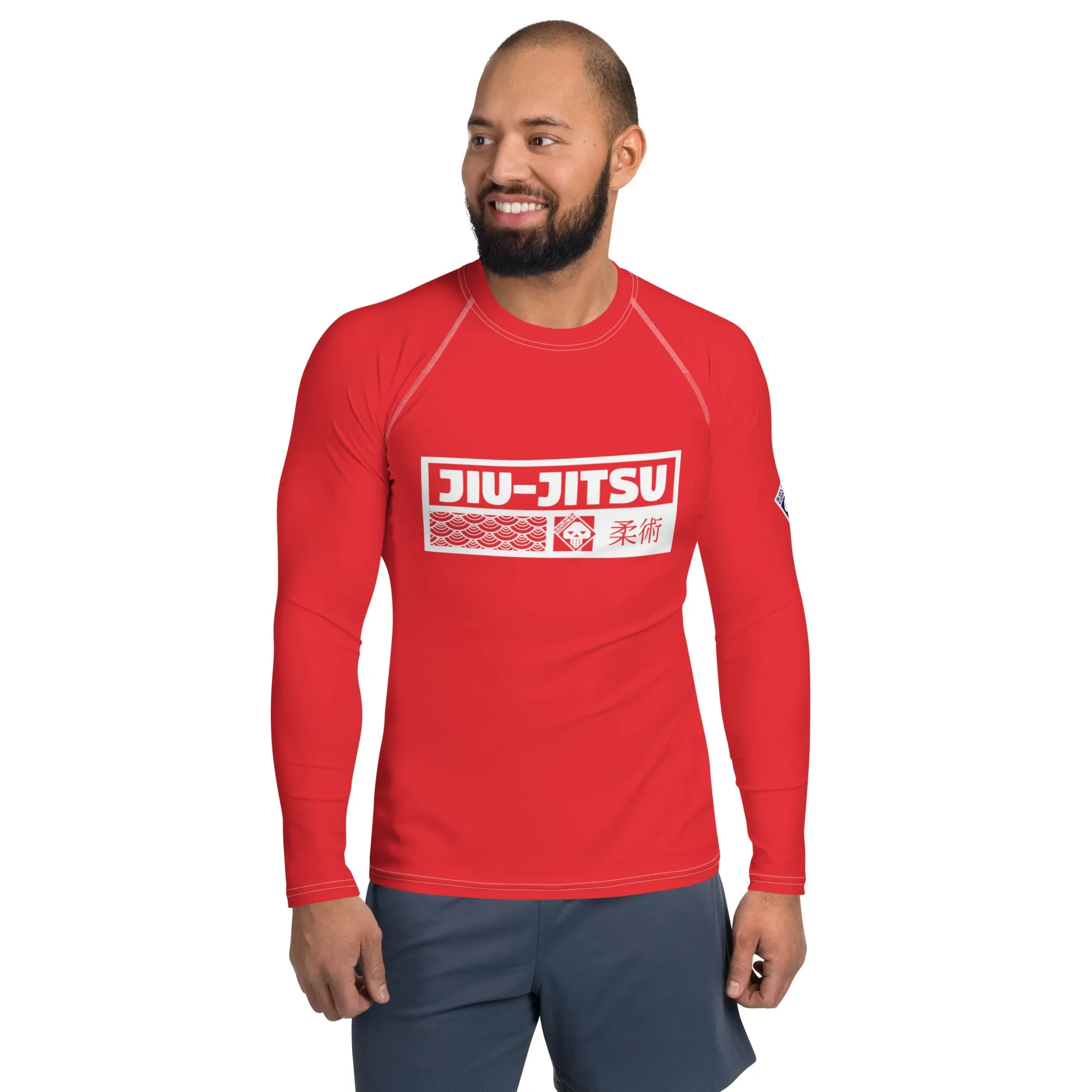 Mens Long Sleeve BJJ Rash Guard - Jiu-Jitsu 002 - Scarlet