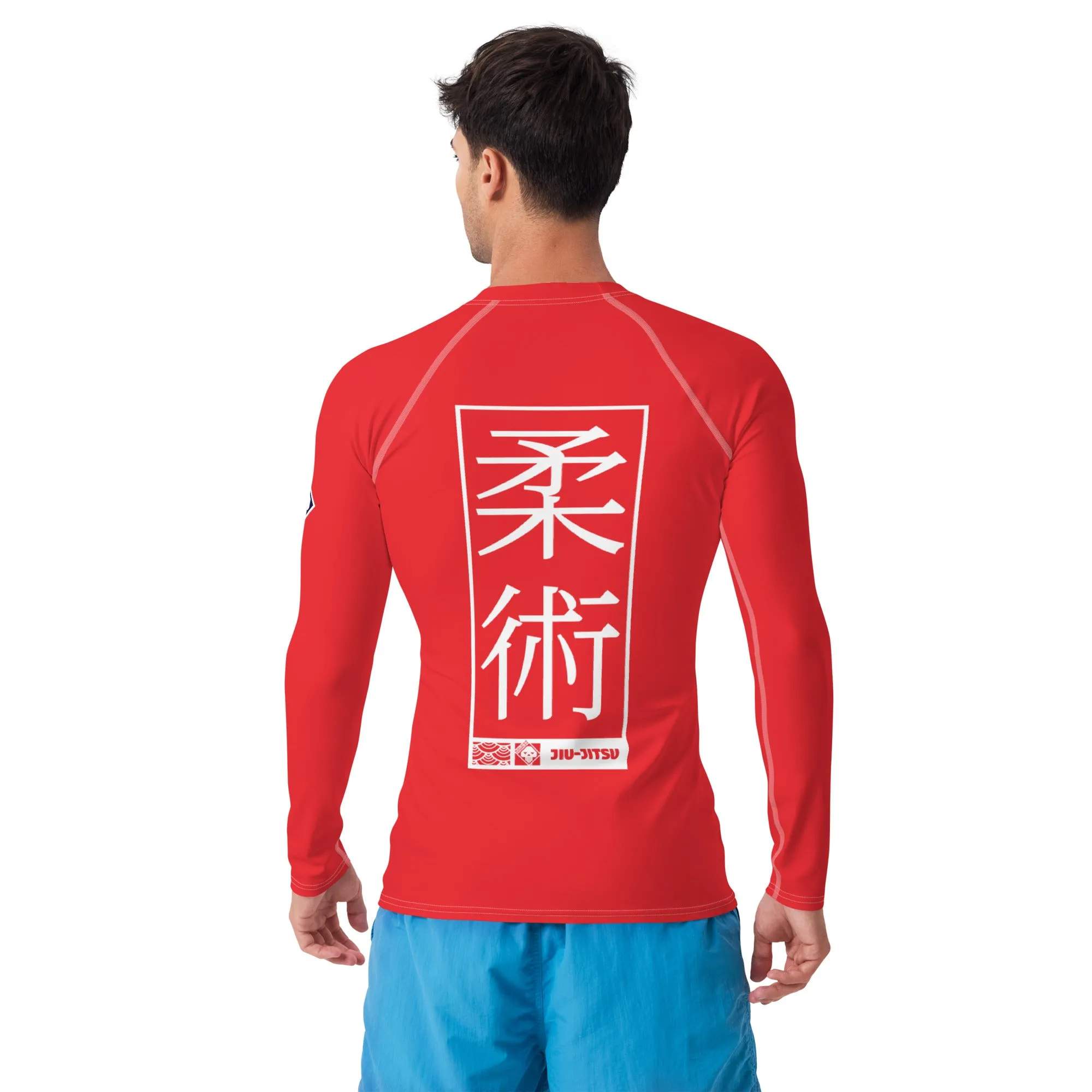 Mens Long Sleeve BJJ Rash Guard - Jiu-Jitsu 002 - Scarlet