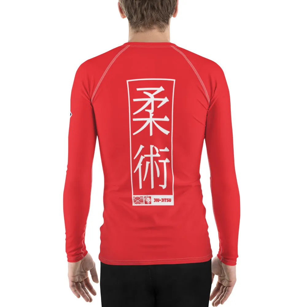 Mens Long Sleeve BJJ Rash Guard - Jiu-Jitsu 002 - Scarlet