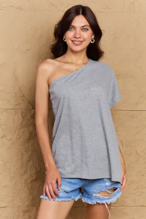 My Groove One Shoulder Loose Top in Light Grey (MADE IN USA)